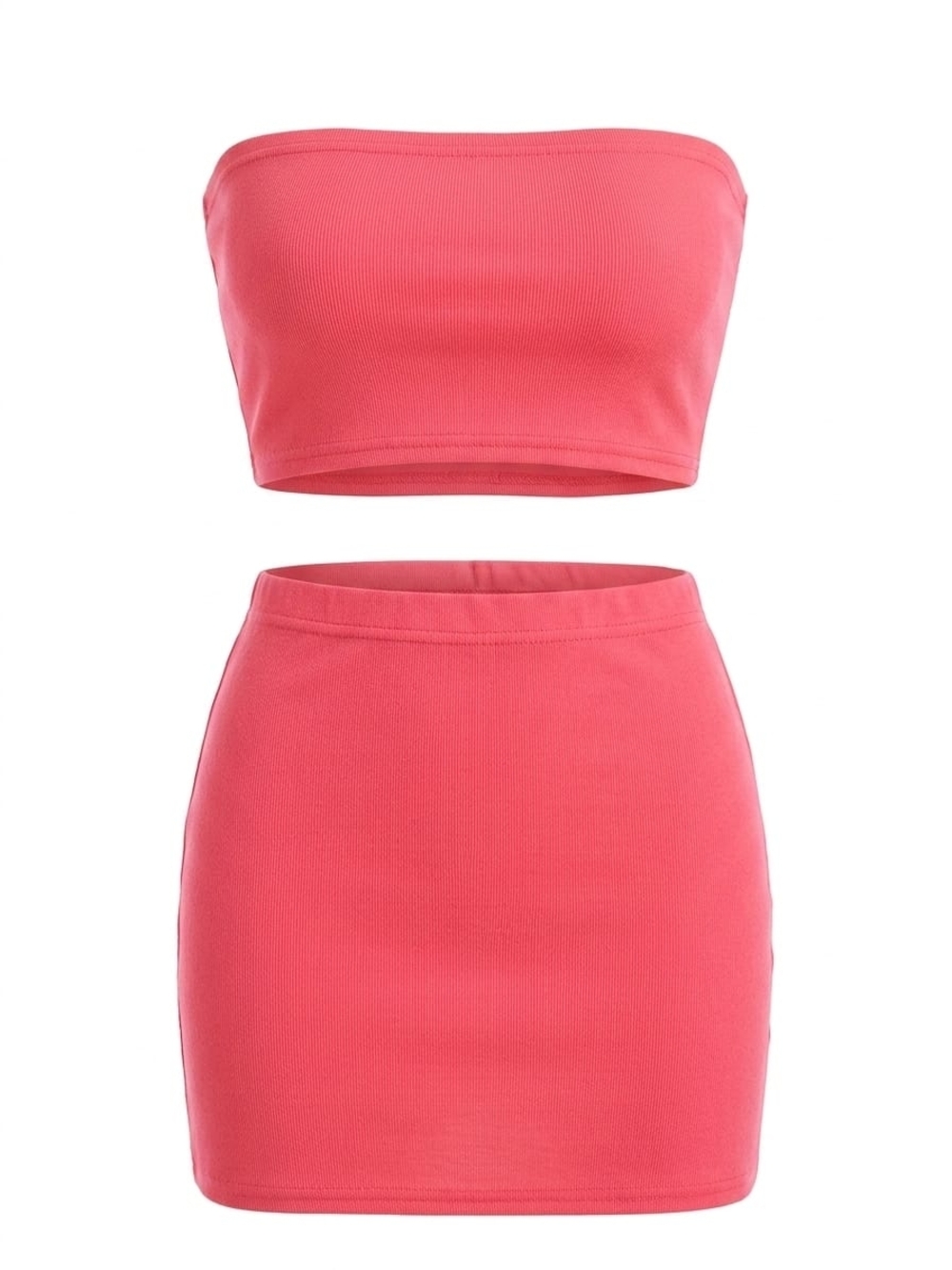 Women's Coral Tube Top & Mini Skirt Set
